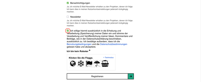Screenshot der Bestätigungsdialoge für die Speicherung Personenbezogener Daten