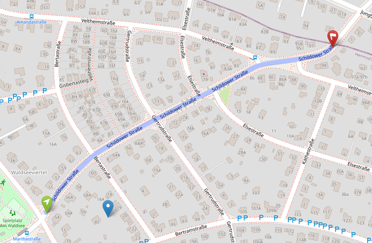 Karte Straßenabschnitt Schildower Straße