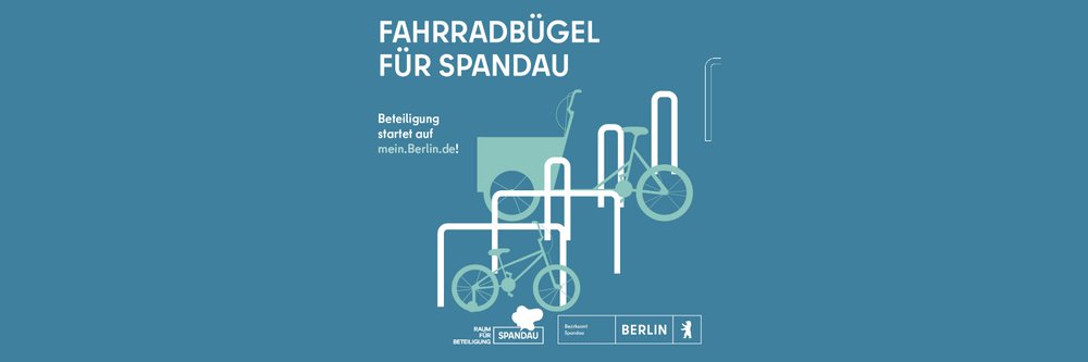Grafik mit Fahrradständern und stilisierten Fahrrädern mit Projekttitel und Logo