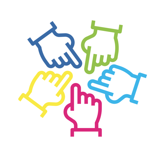 Hände in verschiedenen Farben zeigen zueinander un dbilden einen Kreis.