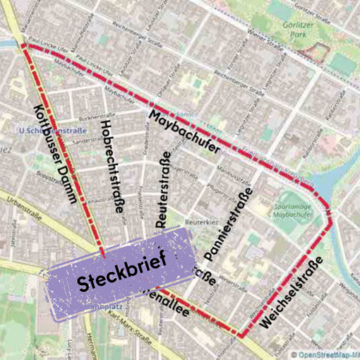 Ausschnitt Karte Reuterkiez mit Hinweis "Steckbrief"