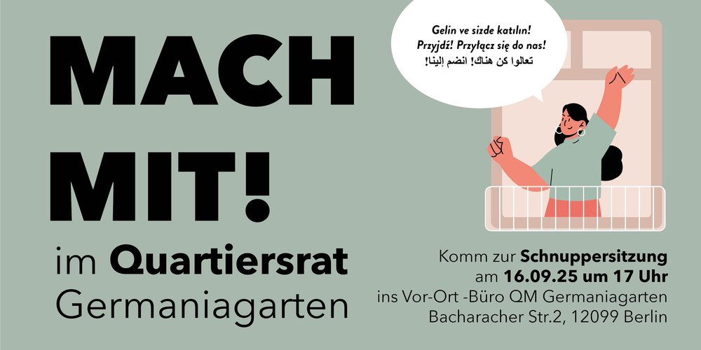 Mehr Informationen über Einladung zur Schnuppersitzung des Quartiersrats Germaniagarten am 16.09.25 um 17:00 Uhr