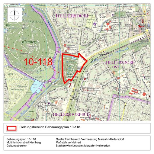 Darstellung des Geltungsbereiches des Bebauungsplanes 10-87 auf der Bezirkskarte