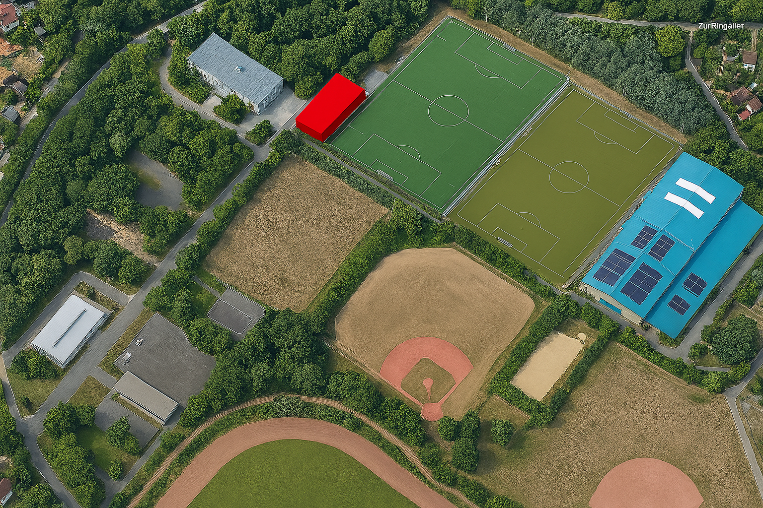 KI-Verortung der Freilufthalle auf dem Sportkomplex