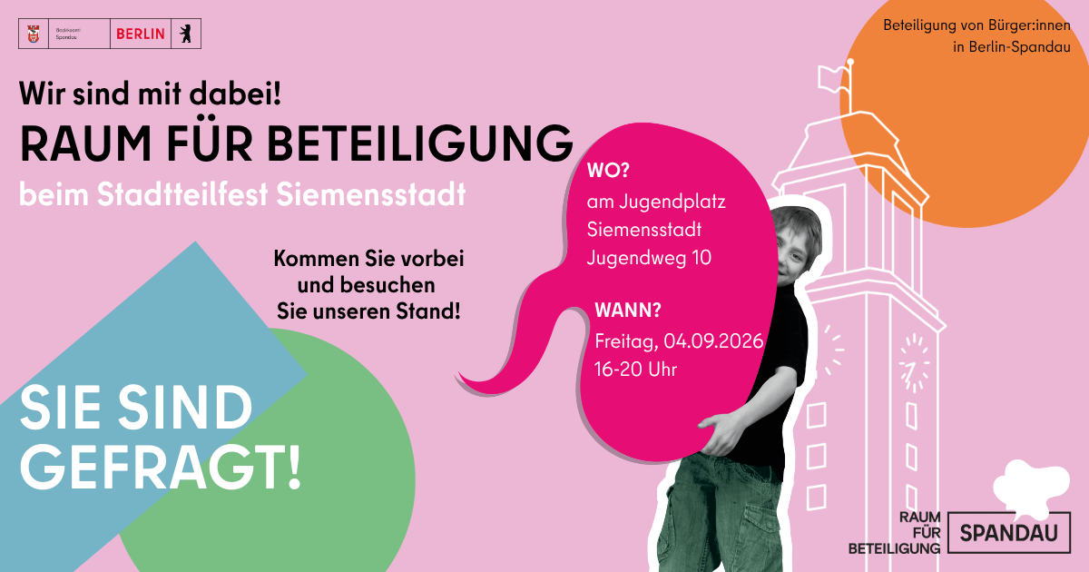Flyer zum Infostand des Raums für Beteiligung beim Kiezfest Siemensstadt