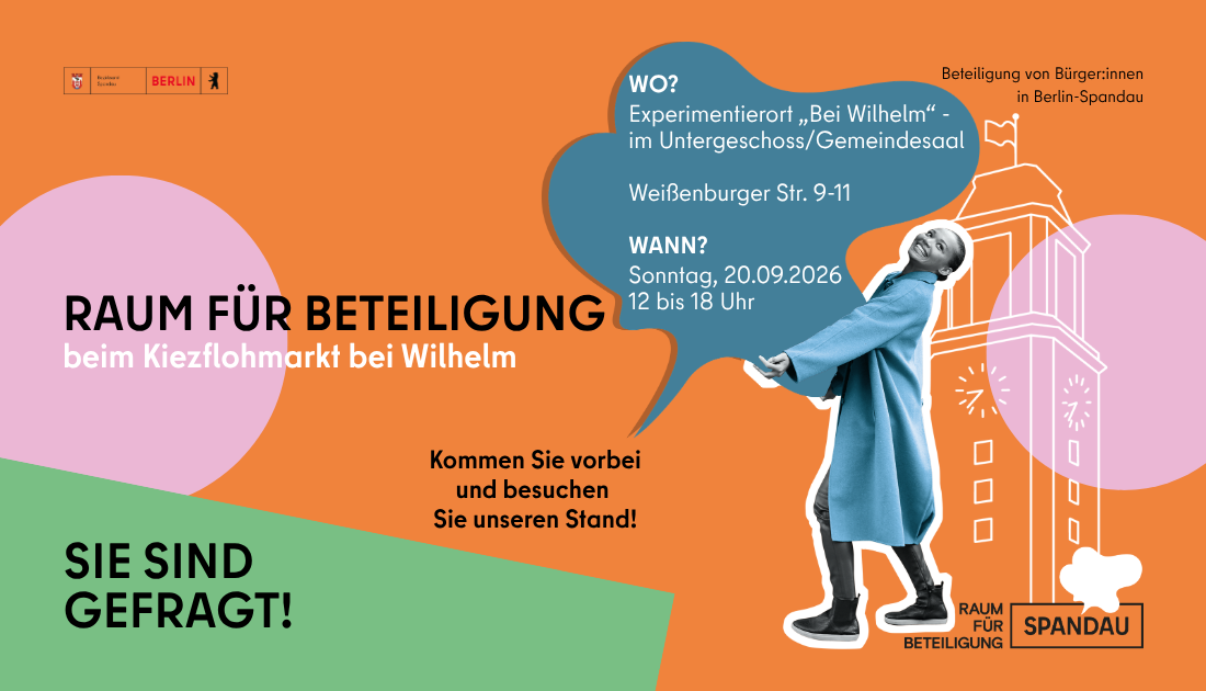 Flyer zum Infostand des Raums für Beteiligung beim Kiezflohmarkt bei Wilhelm