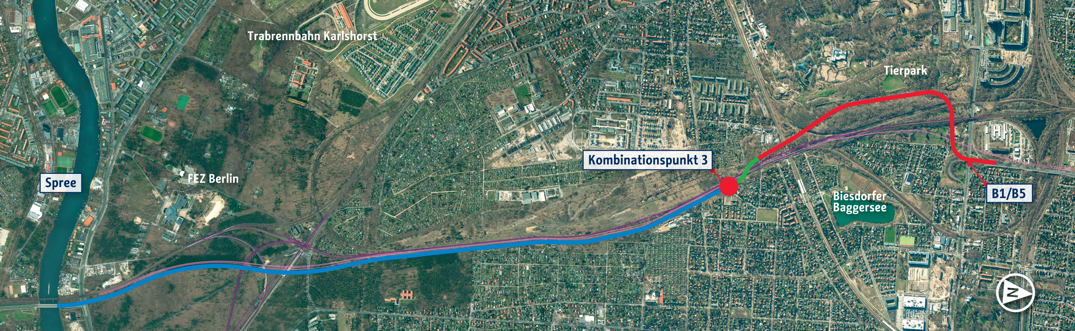 Luftbild der aktuellen Vorzugsvariante Stand Oktober 2018 (c) SenUVK/Digitale Farbige Orthophotos 2016