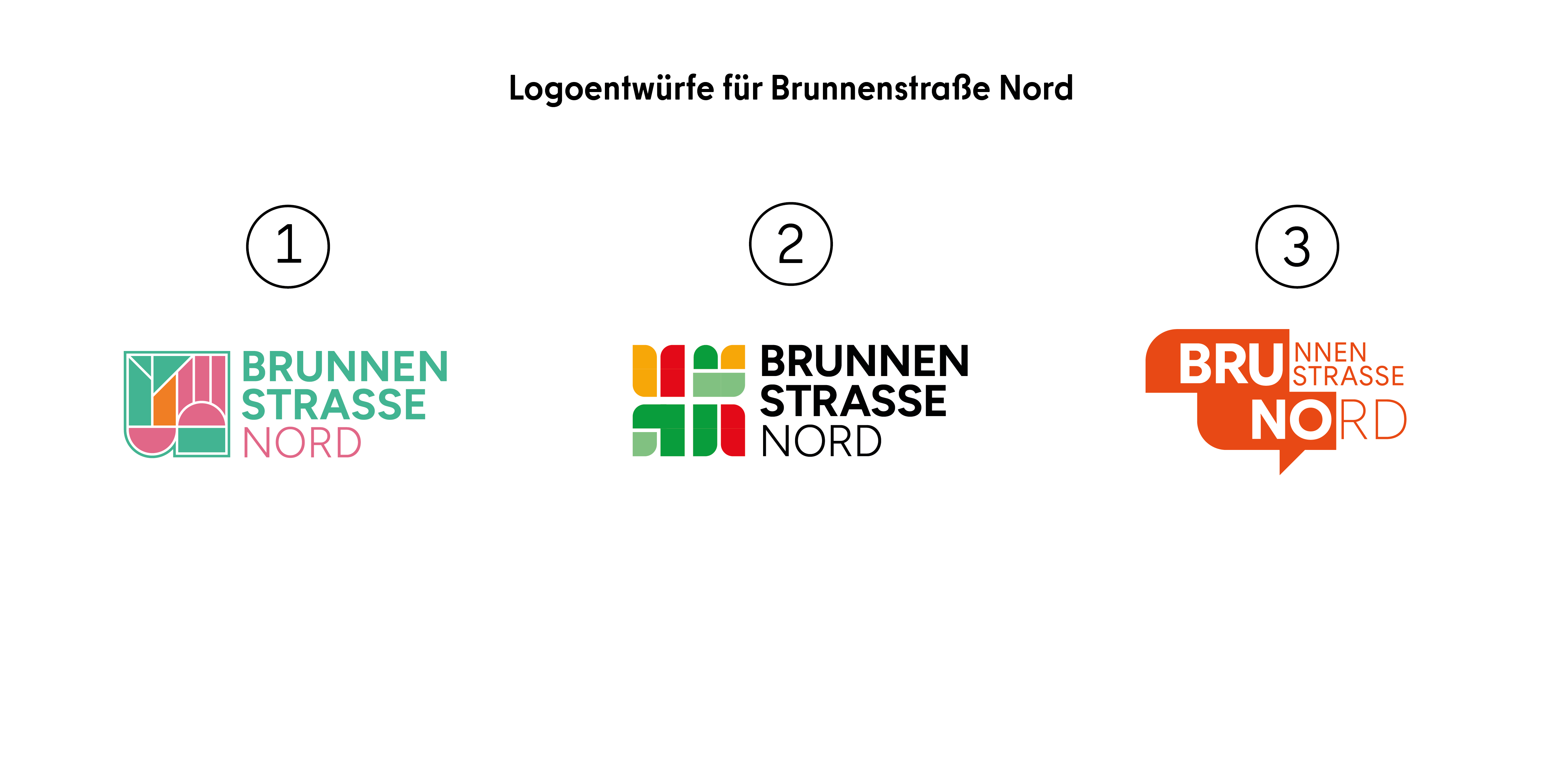 Drei Logoentwürfe für das Fördergebiet Brunnenstraße Nord