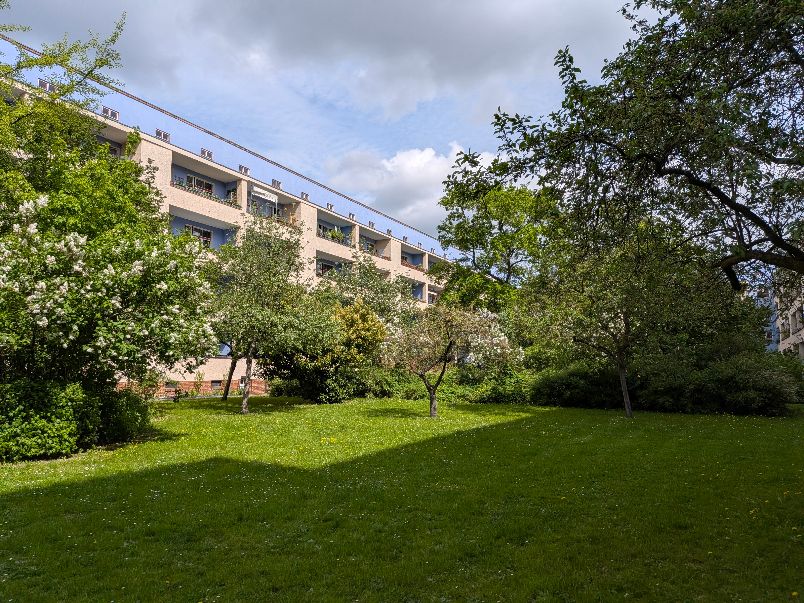 Blick auf eine Freifläche in der Wohnstadt Carl Legien